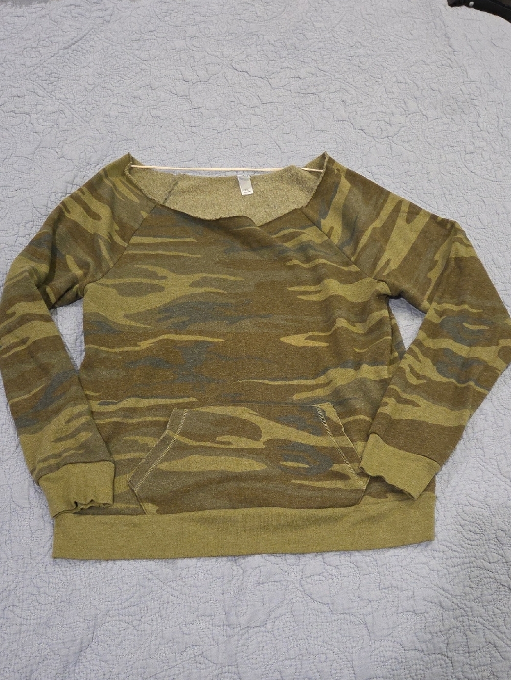 Alternative Earth Off The Shoulder Olive Camo Raglan Pullover Hoodie Size XL!